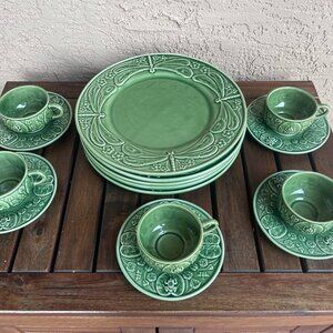 Portugal Bordallo Pinheiro Majolica Sage Green DragonFly Dinnerware